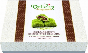Çikolata Dolgulu ve Dışı Antep Fıstıklı Bohça Lokum 400g